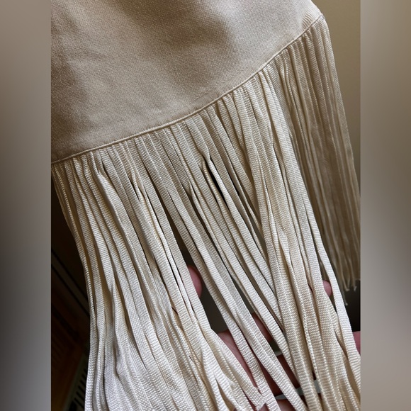 Sandro midi high waist Melania ecru ivory woven knit fringe skirt sz 0 - Picture 3 of 6